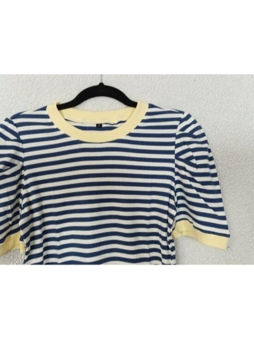 Women's S Blue White Striped Crewneck Shirt Colorblock Y2K Summer Top Retro Tee